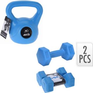 👉 Dumbbell blauw active XQ Max 2 stuks - x 1 KG + Kettlebell 4 6011600370398