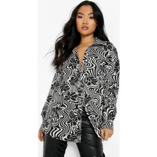 Petite Oversized Abstract Bloemen Blouse, Black