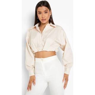 👉 Korte Poplin Blouse Met Volume, Stone