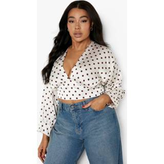 👉 Plus Blouse Met Laag Decolleté En Stippen, Stone