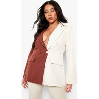 Plus Colour Block Blazer Met Dubbele Knopen, Chocolate