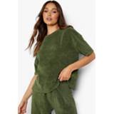 Geribbelde Badstoffen Mix & Match Lounge T-Shirt, Khaki