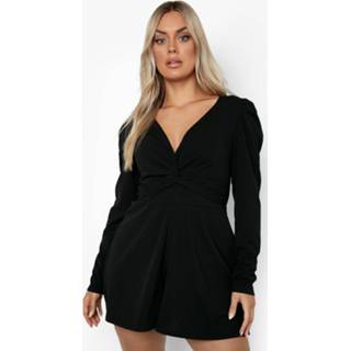 👉 Shirt Plus Puff Sleeve Twist Front Romper