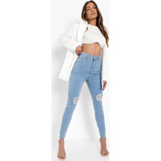 👉 Duurzame Versleten Skinny Jeans Met Hoge Taille, Light Blue