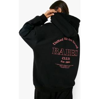 Oversized Babes Club Hoodie Met Rugopdruk, Black