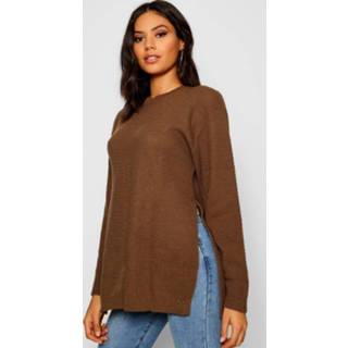 👉 Side Split Moss Stitch Tunic Sweater, Tobacco