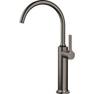 👉 Wastafelmengkraan Dornbracht VAIA ééngreeps met opstaande voet en gebogen draaibare uitloop 41,4 cm, donker platina mat