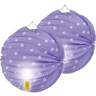 👉 Lampion lila paarse witte papier 8x stuks party met lampje stippen 20 cm