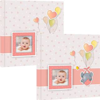 👉 Fotoboek roze kunststof baby's meisjes 2x Fotoboek/fotoalbum Pierre baby meisje met 30 paginas 32 x 3,5 cm