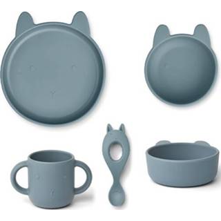 👉 Kinderservies blauw siliconen active kinderen Liewood vivi - rabbit whale blue 5713370591010