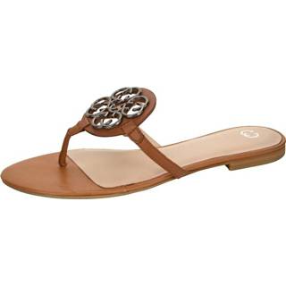 👉 Slippers zachte binnenzool bruin effen vrouwen glad leer Teenslipper Gerry Weber Cognac 4061508285074