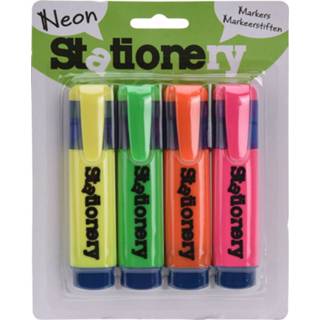 👉 Markeerstift oranje geel groen roze volwassenen 4x Markeerstiften/highlighters oranje/geel/groen/roze 18 cm