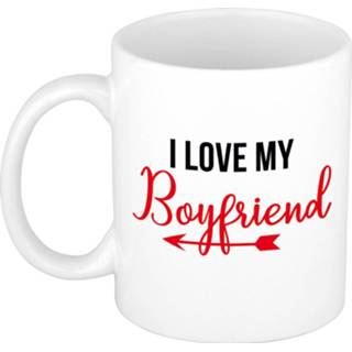 👉 Koffiemok wit volwassenen jongens I love my boyfriend cadeau / theebeker met pijl 300 ml