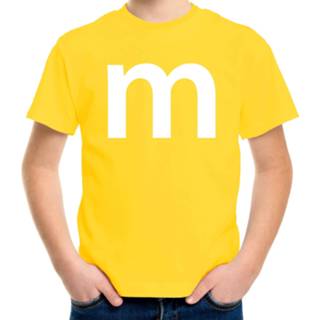 Shirt geel kinderen Letter M verkleed/ carnaval t-shirt voor