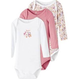 👉 Rose wijn katoen mix meisjes pasgeborene Name it Lange Mouw Bodysuit 3 Pack 5715213633123