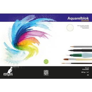 👉 Houten blok zijde active Kangaro K-5303 Aquarelpapier A3 300 Gr 16 Vel, Roomwit 3 Zijden Gelijmd 8712127064941