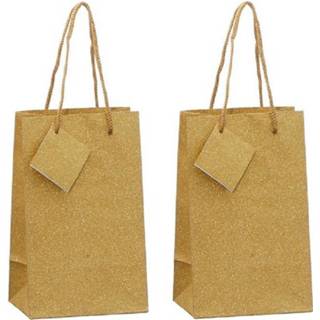 👉 Make up tasje gouden papieren Set van 12x stuks luxe giftbags/tasjes met glitters 12.5 x 20 cm
