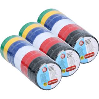 👉 Isolatietape 30x Rolletjes gekleurd isolatie tape 18 mm x 10 meter