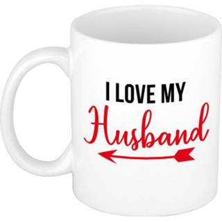 👉 Koffiemok wit volwassenen I love my husband cadeau / theebeker met pijl 300 ml