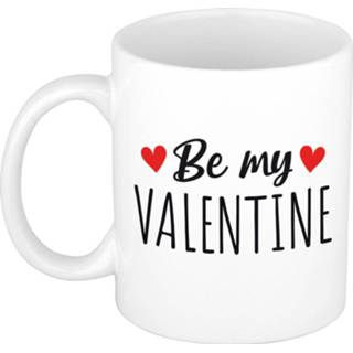 👉 Koffiemok wit volwassenen Be my valentine cadeau / theebeker met hartjes 300 ml