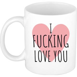 👉 Koffiemok wit volwassenen I fucking love you cadeau / theebeker met hartje 300 ml