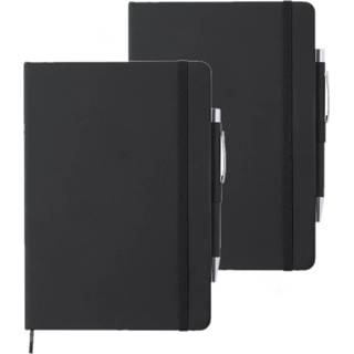 👉 Notitieboek zwart Set van 4x stuks luxe notitieboekje met elastiek en pen A5 formaat