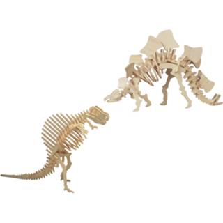 👉 Puzzel houten kinderen 3D dino bouwpakket set Spinosaurus en Stegosaurus