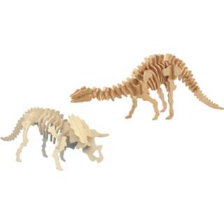 👉 Puzzel houten kinderen 3D dino bouwpakket set Triceratops en Apatosaurus/langnek