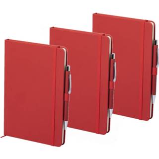 👉 Notitieboek rood Set van 3x stuks luxe notitieboekje gelinieerd met elastiek en pen A5 formaat