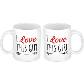 👉 Koffiemok wit volwassenen meisjes I love this guy and girl cadeau / theebeker set 300 ml