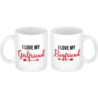 👉 Koffiemok wit volwassenen meisjes jongens I love my girlfriend and boyfriend cadeau / theebeker 300 ml