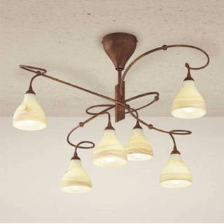 👉 Bruin Landhuis-plafondlamp Mattia, 6-lichts