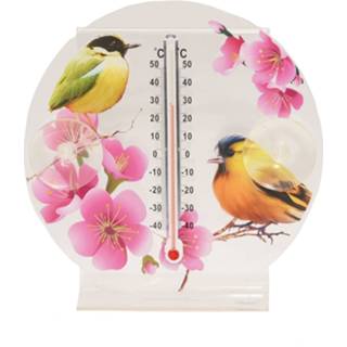 👉 Thermometer Binnen/buiten/tuin met vogel print rond 16 cm
