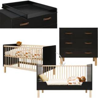 👉 Commode MDF jongens zwart baby's Bopita Babykamer Floris 2-delig 70 x 140 cm cabriolet mat / naturel met