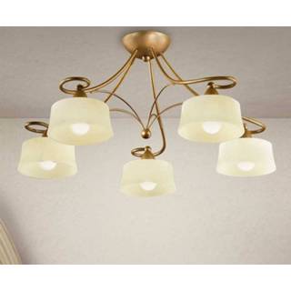 👉 Plafond lamp metaal a++ oud-messing Plafondlamp Alessio met vijf Scavo-glas kappen