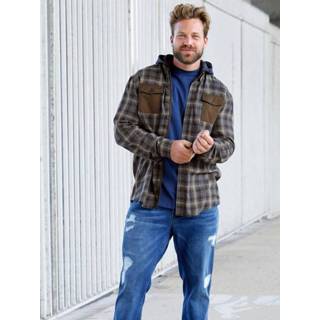 👉 Overhemd geruit katoen borduursel mannen marine kaki John F. Gee Marine/Kaki 4055707689429