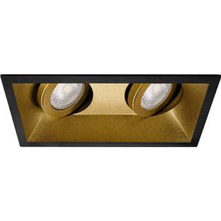 👉 Armatuur zwart goud aluminium Spot Gu10 - Pragmi Zano Pro Inbouw Rechthoek Dubbel Mat Zwart/goud Kantelbaar 185x93mm 6013938549576