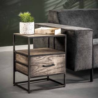 👉 Bijzettafel grijs Massief Hout Turf 55 cm hoog in acacia antiek 8785269128703