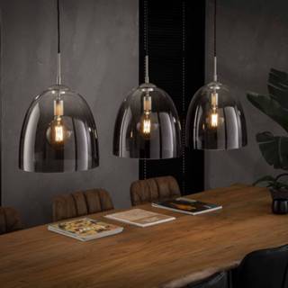 👉 Glazen hanglamp mondgeblazen glas mat nikkel 'Misha' 3-lamps