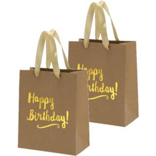 👉 Make up tasje bruin papieren papier Set van 4x stuks verjaardag giftbags/cadeau tasjes Happy Birthday 20 x 24 11 cm