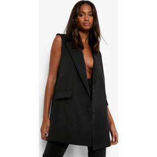 Asymmetrische Getailleerde Long Line Gilet, Black