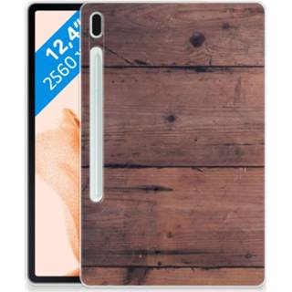 👉 Tablethoes silicone Samsung Galaxy Tab S7FE Tablet Hoes Old Wood 8720632715319