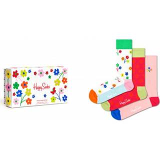 👉 Happy Socks - Flower Socks Gift Set 3-Pack - Multifunctionele sokken maat 36-40, wit/rood