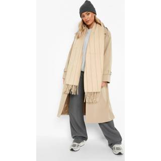 Geborstelde Gebreide Beige Sjaal Met Kwastjes, Coffee