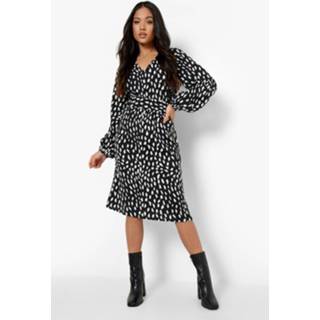 👉 Petite Midi Jurk Met Geplooide Taille En Vegen, Black