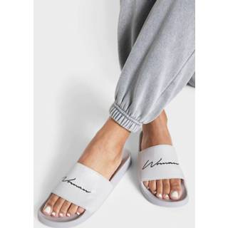 Woman Slippers Met Tekst, Light Grey