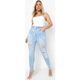 👉 Plus Versleten Skinny Jeans Met Elastische Taille, Light Wash