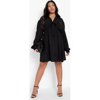 👉 Plus Skater Jurk Met Platte Strik, Black