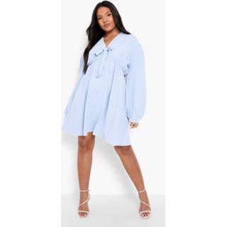 👉 Plus Skater Jurk Met Platte Strik, Baby Blue