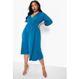 👉 Skater jurk teal Plus Gesmokte Jersey Midi Wikkel Jurk,
